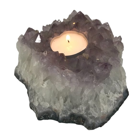 Large Raw Amethyst Cluster Tealight Candle Holder - Picture 6 of 6